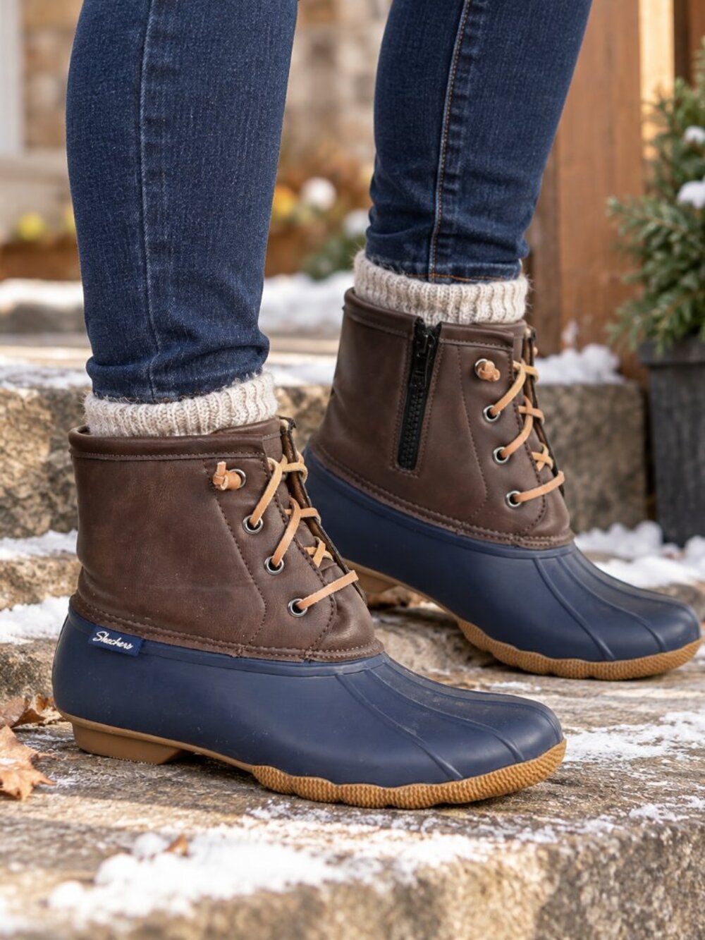 Skechers Rubber Pond Washed Out Duck  Boots Waterproof Blue Brown Size 8